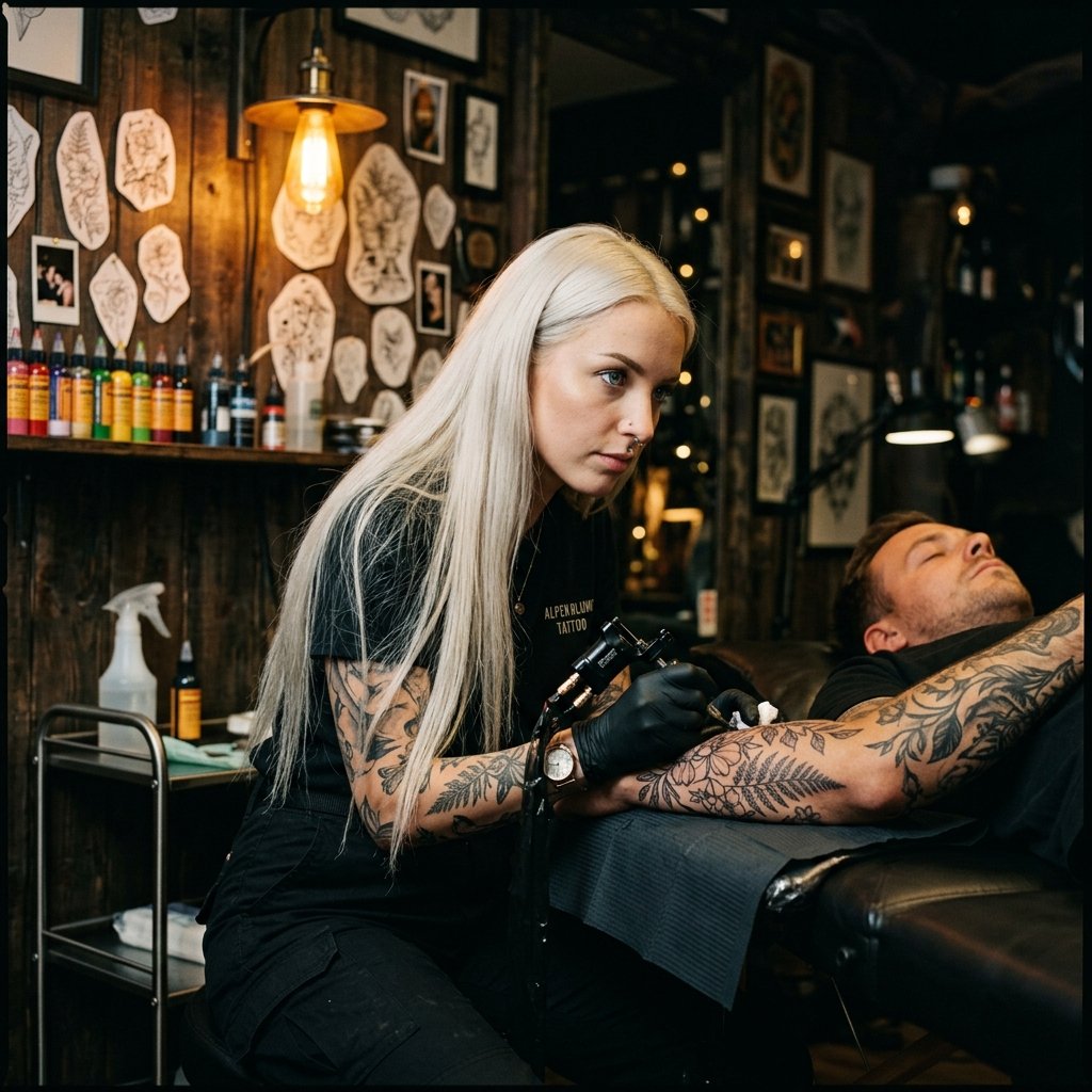 Stefanie Spielberger – Tattoo-Künstlerin bei der Arbeit